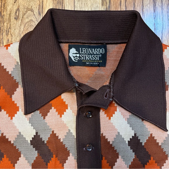 Leonardo Strassi Vintage 70s Mod Geometric Italian Knit Shirt Pullover Retro - Picture 3 of 11